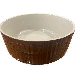 Hall RIBBED SOUFFLE BROWN VINTAGE 9" X 3” PORCELAIN BAKING DISH EUC LIKE NEW